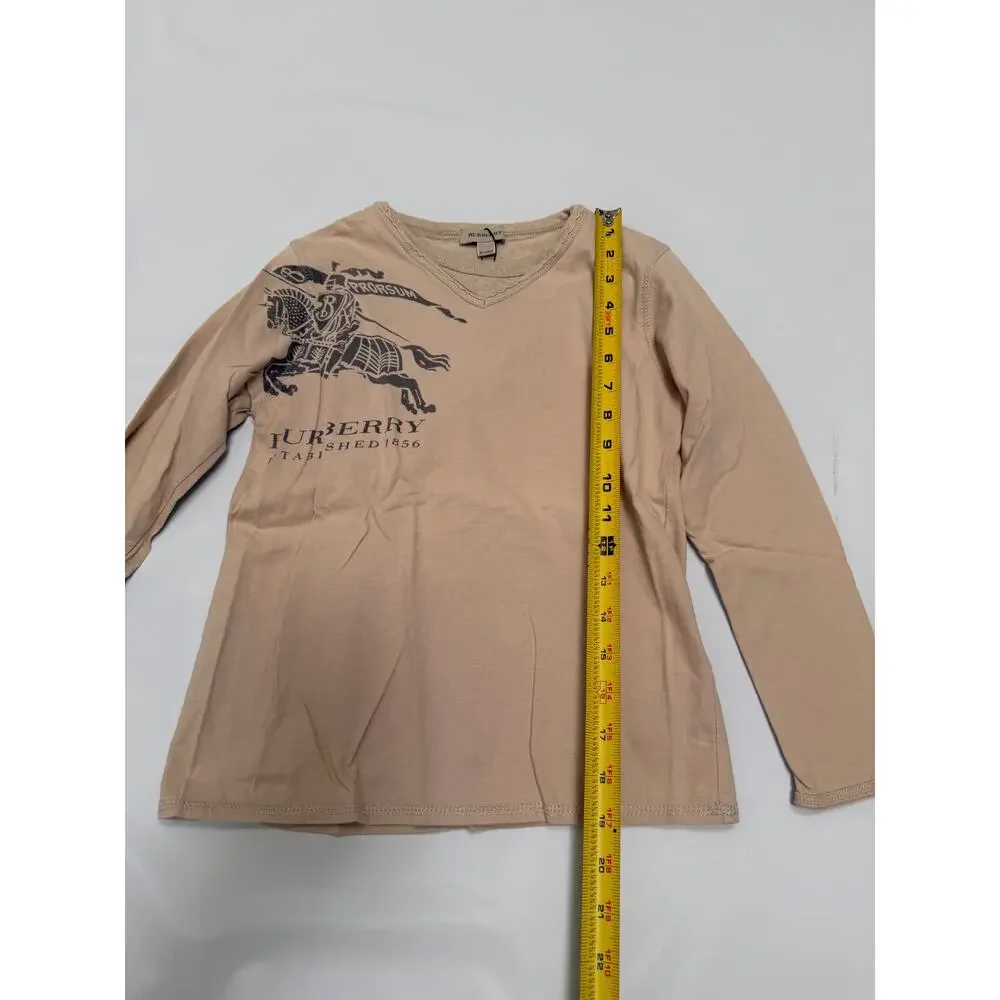 Burberry Kids Knight Logo Long Sleeve T-Shirt Boys Size 8Y Tan Luxury Old Money - Picture 4 of 16